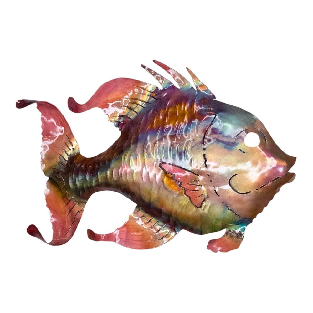 Angle Fish Metal Wall Artwork 9" Multi Color Copper Handmade Ocean Fish 3D Vtg